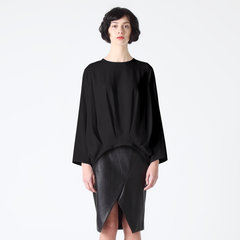 Multi-Pleat Front Hem Top in Black