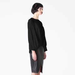 Multi-Pleat Front Hem Top in Black