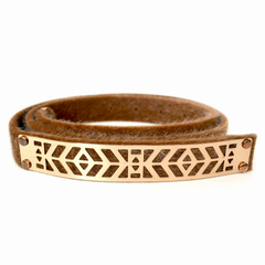 Faux Fur Tan Belt with Gold-Tone Metal Plate