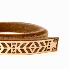 Faux Fur Tan Belt with Gold-Tone Metal Plate