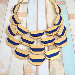 Geometric gold-tone and blue cascading necklace