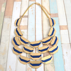 Geometric gold-tone and blue cascading necklace
