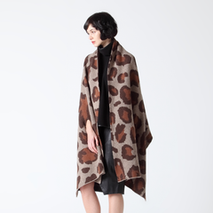Wool Blend Small Scarf/Poncho in Leopard Print