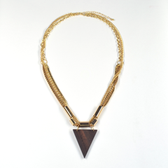Multi-chain necklace with triangle wooden pendant