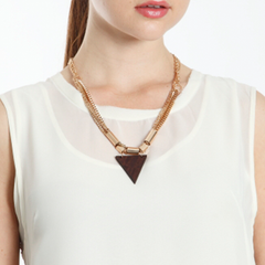 Multi-chain necklace with triangle wooden pendant