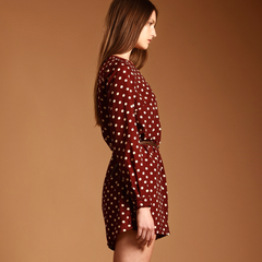 Polkadot playsuit in burgundy and white
