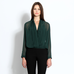 Chiffon wrap top in dark green
