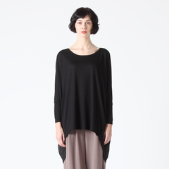 Relaxed Fit Top with Chiffon Side Panels in Black