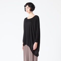 Relaxed Fit Top with Chiffon Side Panels in Black