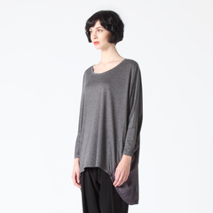 Relaxed Fit Top with Chiffon Side Panels in Grey
