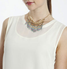Suede woven necklace with colourful waterfall beads
